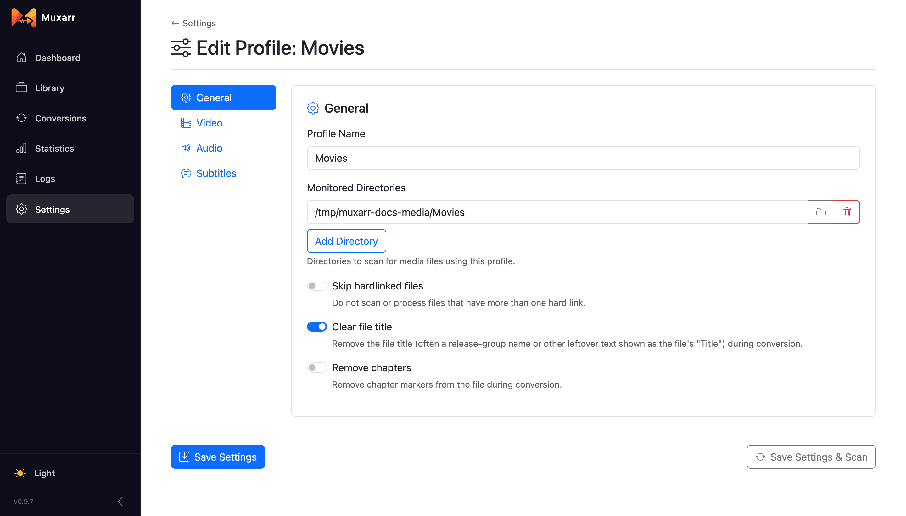 The General tab of the profile editor