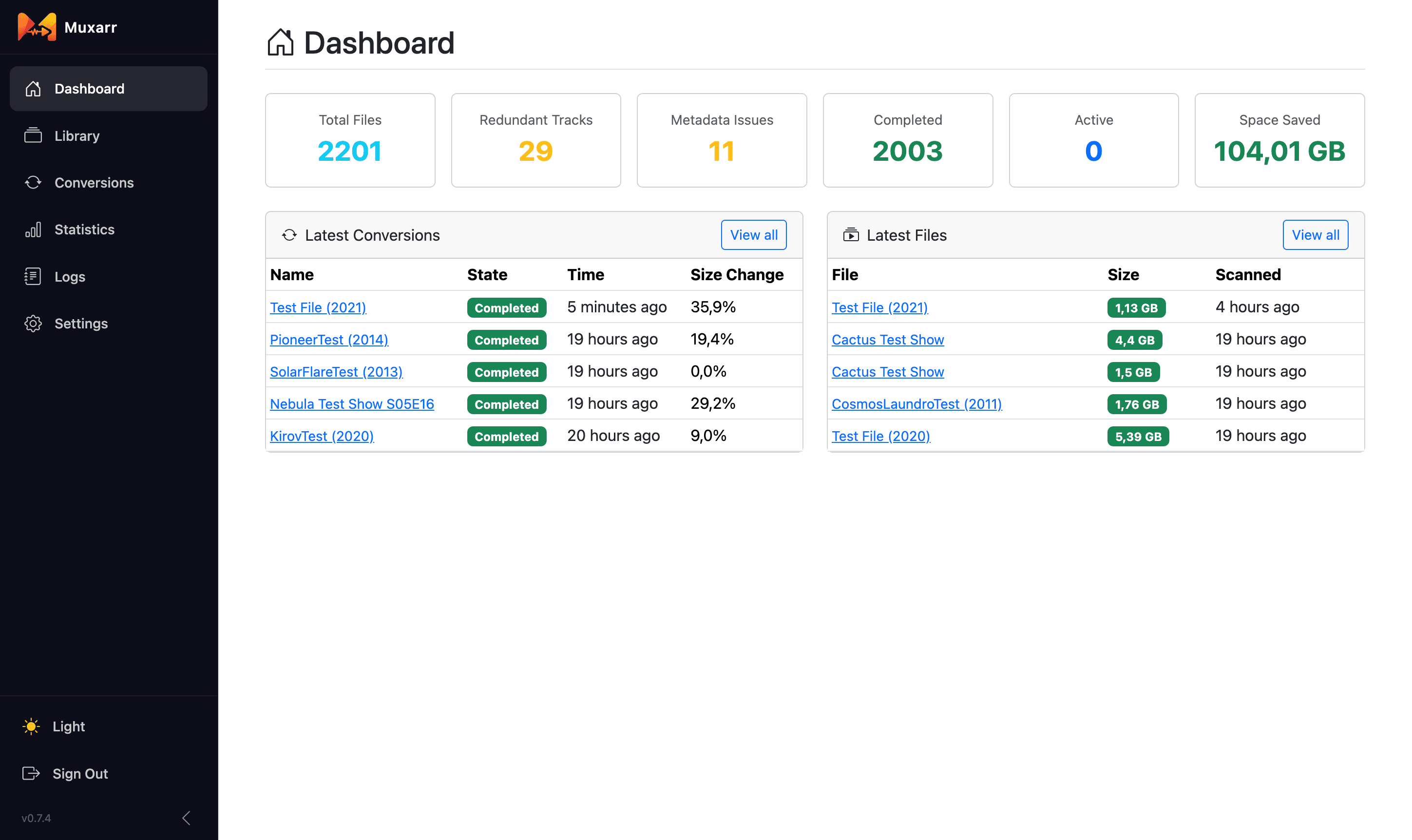 Muxarr dashboard