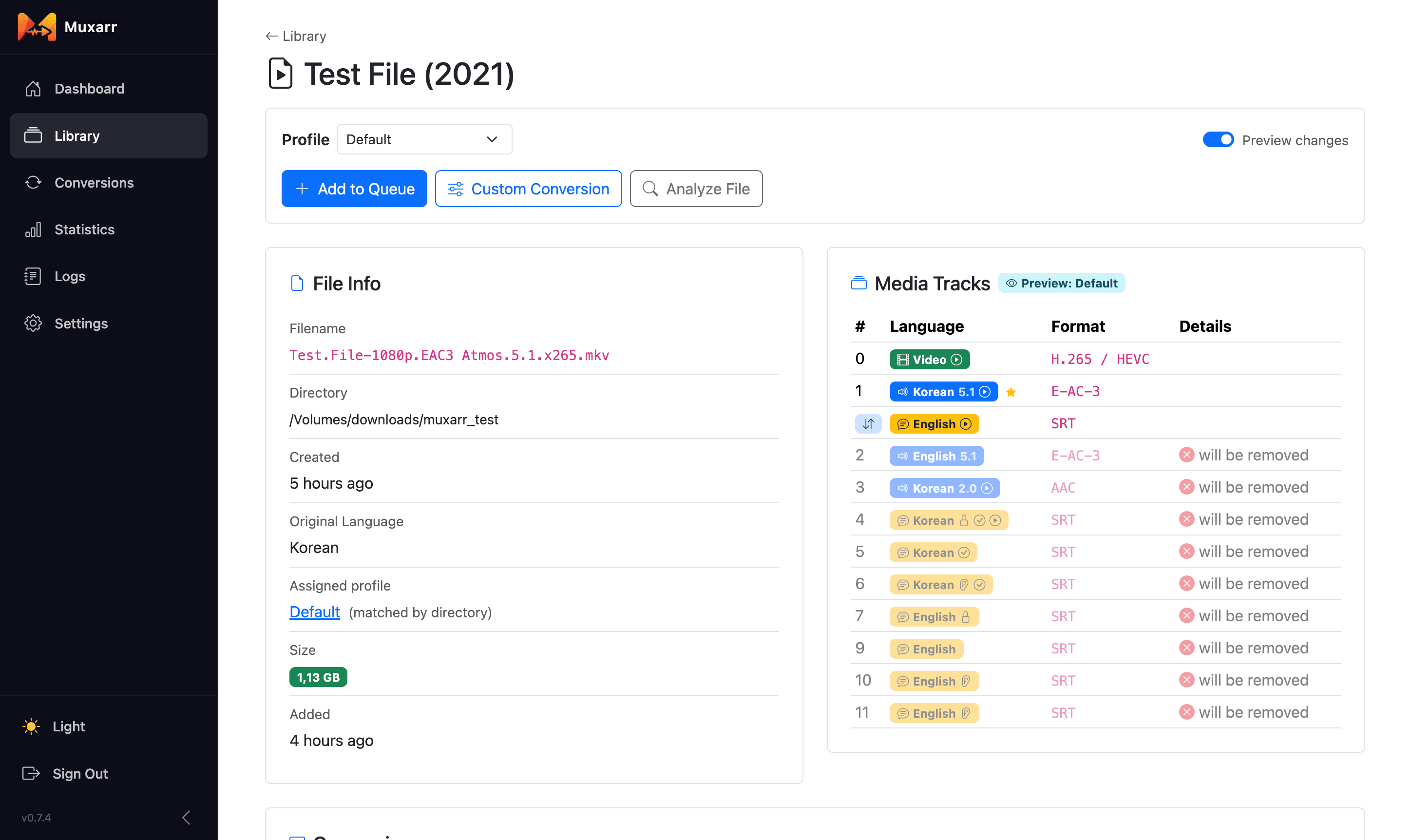 File details with track preview