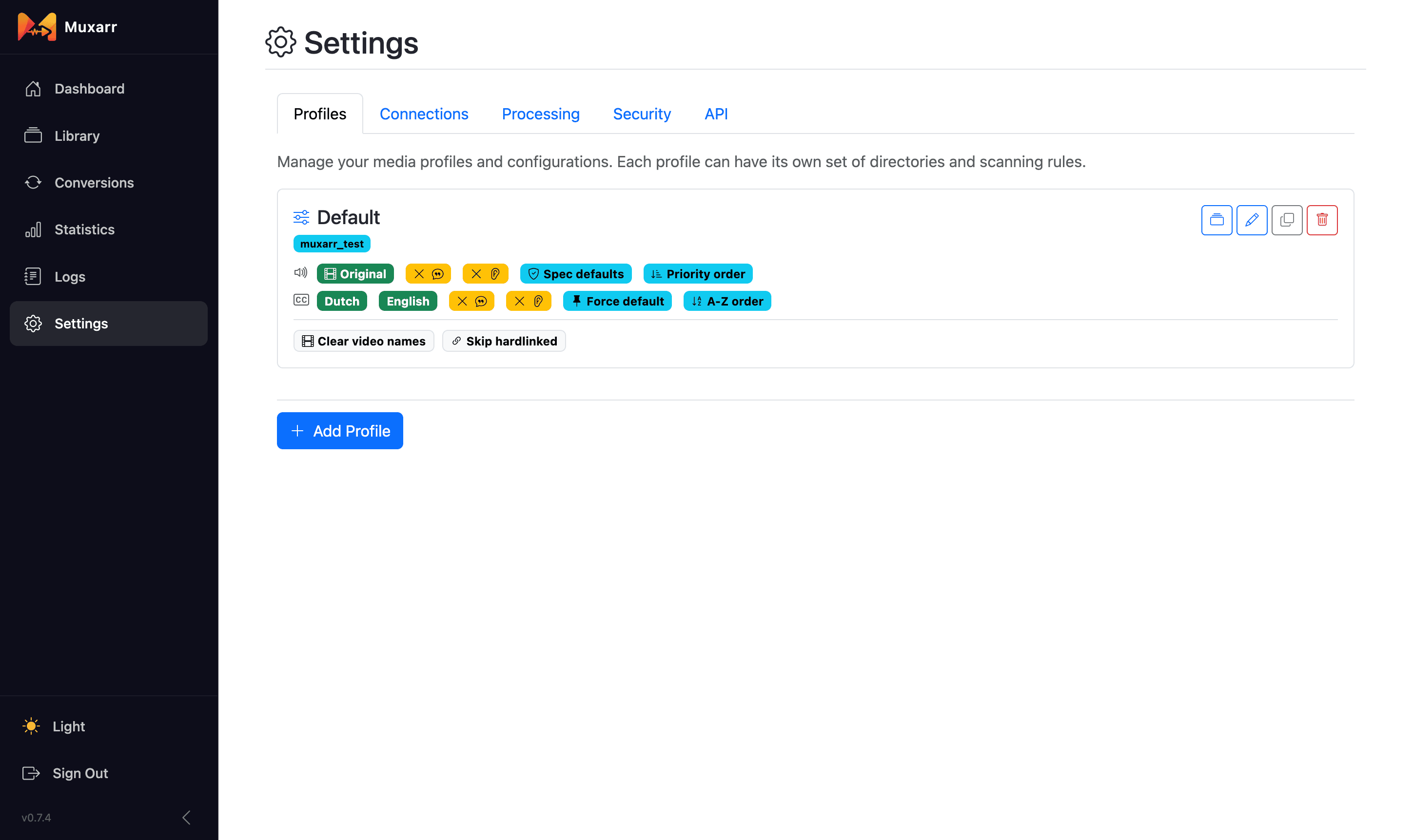 Profile settings
